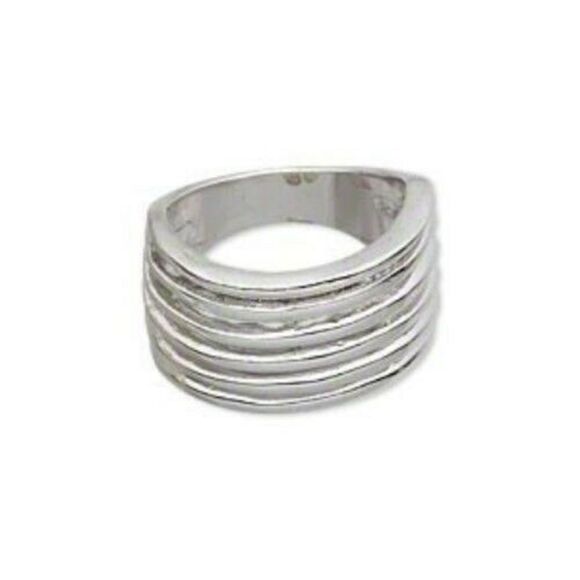 Minimalist Mid-Century Modern Style Antique Silver Wave Lines Ring Size 8 - Picture 1 of 1